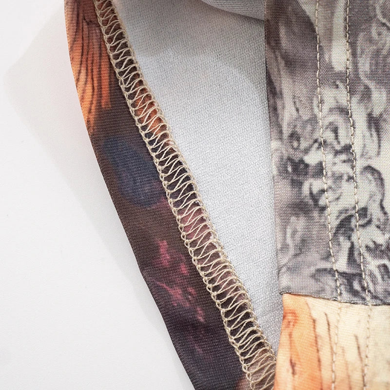 CUTENOVA Women'S Full-Body Printed Hanging Neck Big Backless Skinny Five-Point Jumpsuit Sexy Fashion Street Trend Jumpsuit