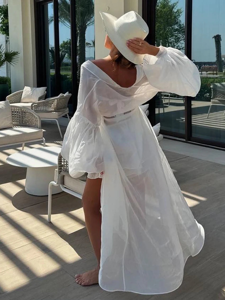 Marthaqiqi Casual Ladies Pajama Set Long Sleeve Nightie Sexy V-Neck Sleepwear Lace Up Nightwear Shorts Loose Home Clothes Female