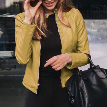 Slim Fit Faux Leather Jacket Women Classic Moto Biker PU Leater Jacket Spring Autumn Basic Zipper Coat Outerwear Badiee Stylez