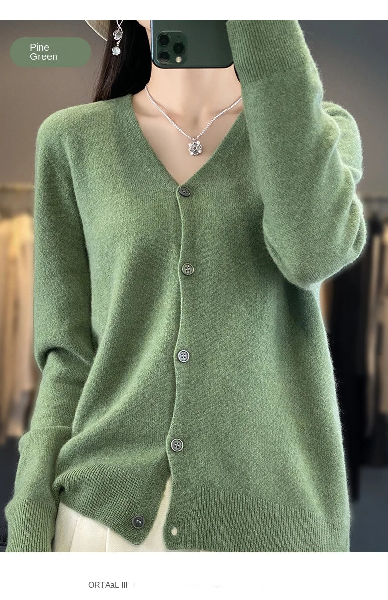 100 Merino Wool Knitted V-neck Sweater Women's Top Loose Korean Version Fashionable Versatile Autumn And Winter Cashmere Sweater