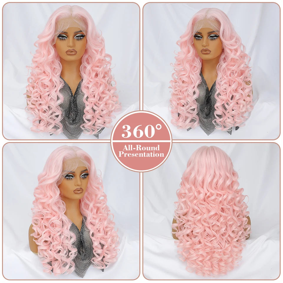 Latisha 13X6 HD Synthetic Lace Front Wigs Curly Pre Plucked Lace Frontal Wig with Bangs for Women Highlight with Babyhair 24Inch Badiee Stylez