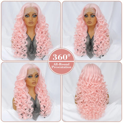 Latisha 13X6 HD Synthetic Lace Front Wigs Curly Pre Plucked Lace Frontal Wig with Bangs for Women Highlight with Babyhair 24Inch Badiee Stylez