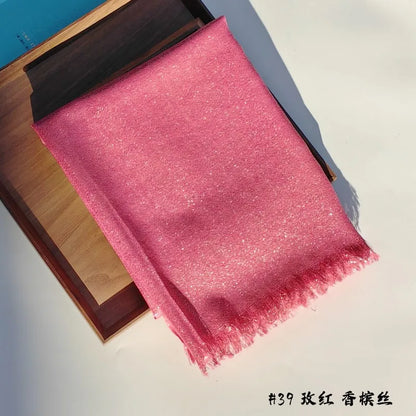 Lastest Brand Design Scarf Shiny Solid Color Shawls Rayon Fabric Gold Silk Silver Wire Head Shawl Fringe Hijab For Women 39