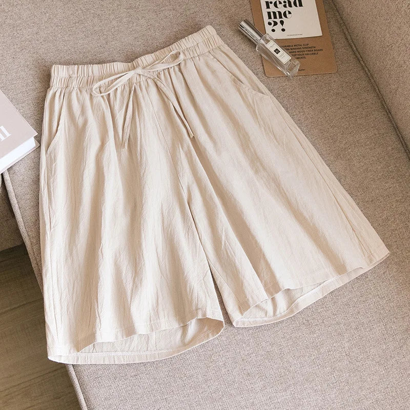 2024 Women Cotton Shorts,Summer Casual Solid Two Pockets shorts high waist loose shorts for girls Soft Cool female shorts Khaki
