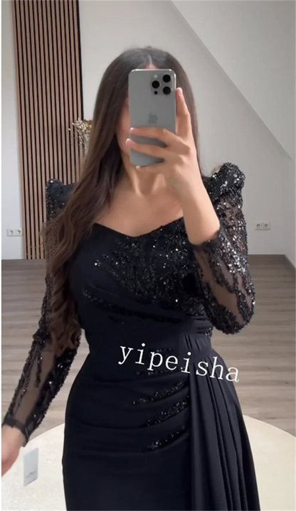 Customized High Quality Sparkle Exquisite Jersey Sequined Pleat Quinceanera Sheath V-neck Bespoke Occasion Gown Long Dresses Badiee Stylez
