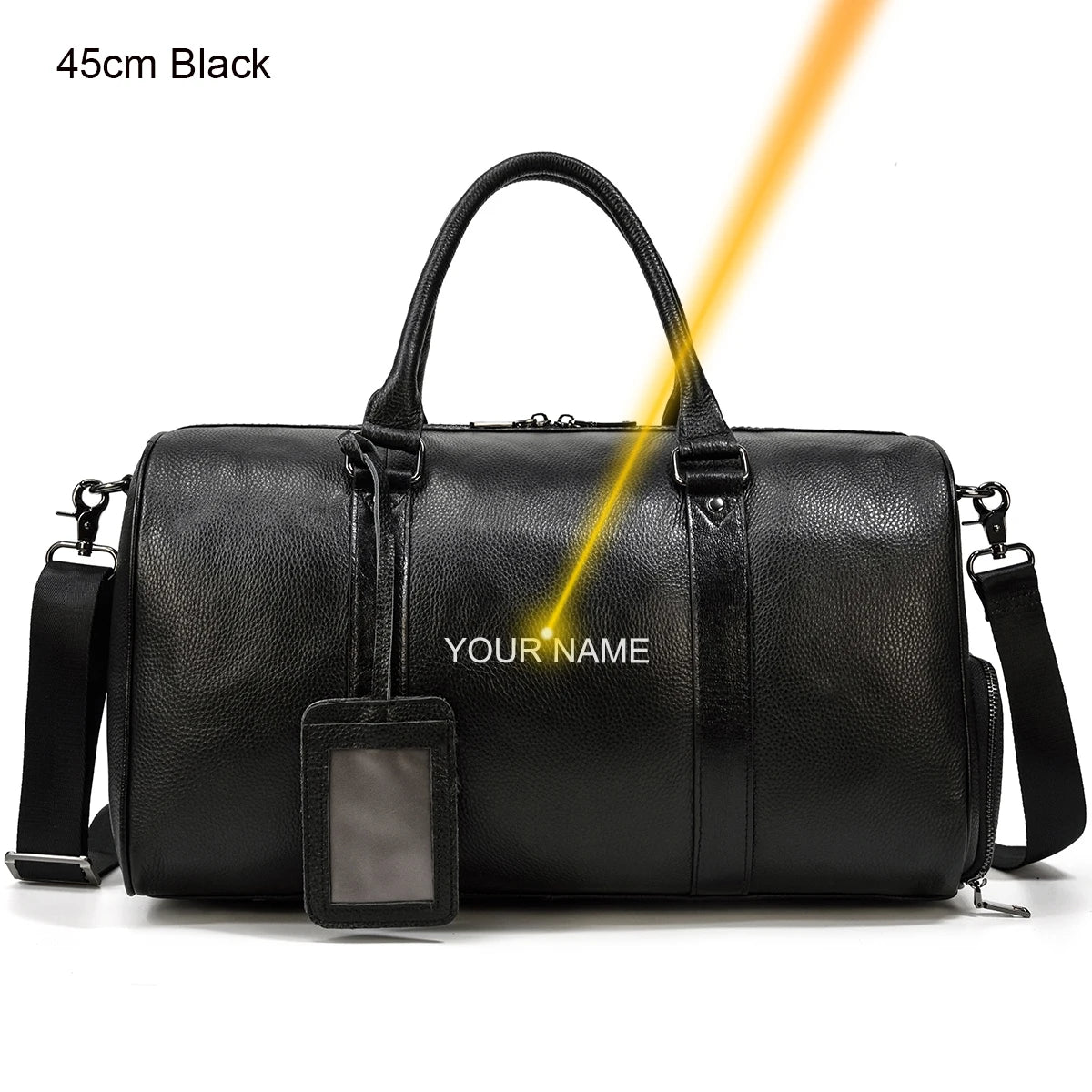 Luxury Genuine Leather Men Women Travel Bag Cow Leather Carry On Luggage Bag Travel Shoulder Bag Male Female Weekend Duffle Bag black(45cm)-laser