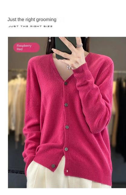 100 Merino Wool Knitted V-neck Sweater Women's Top Loose Korean Version Fashionable Versatile Autumn And Winter Cashmere Sweater