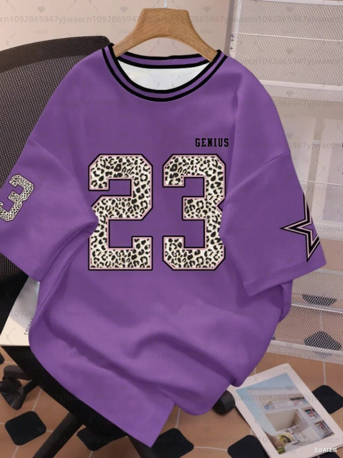 Women's Letter Leopard NO.23 Print Round Neck Short Sleeve T-Shirt Summer Graphic Tee Plus Size Sport T-Shirt