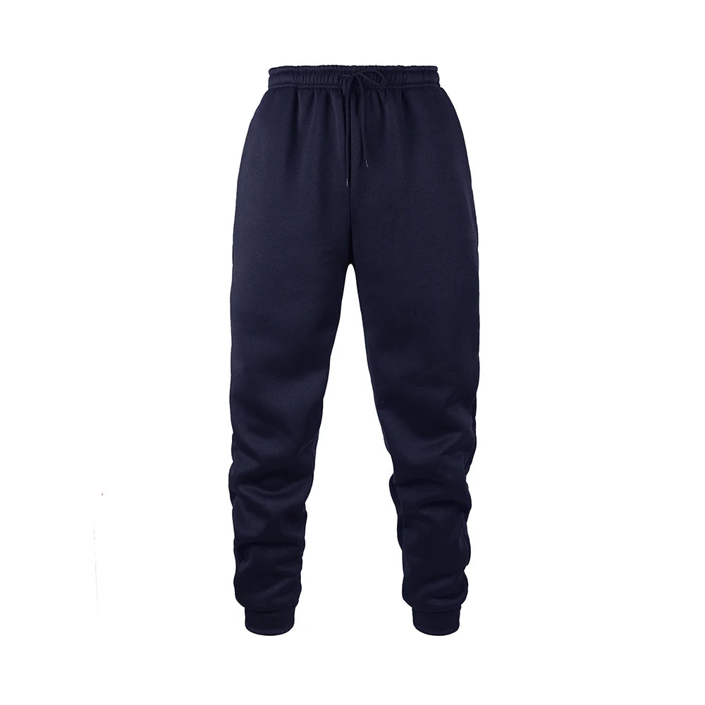 Mens Jogging Sports Pants Autumn Winter Sweatpants Men Sports Gym Trousers Fashion Solid Color Casual Workout Long Pants navy blue