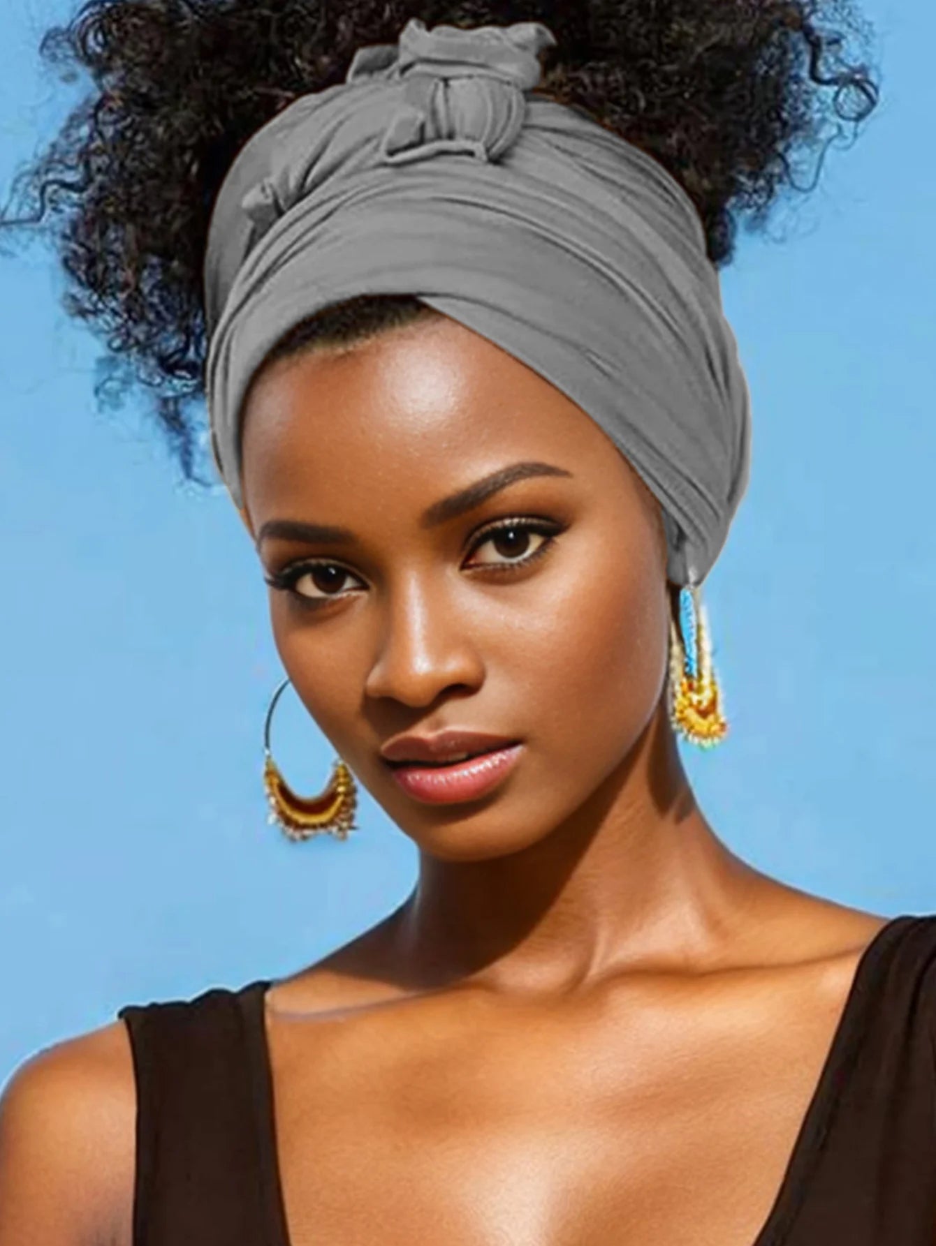 Hot selling stretch jersey turban african headband solid color super soft extra long breathable headband for women