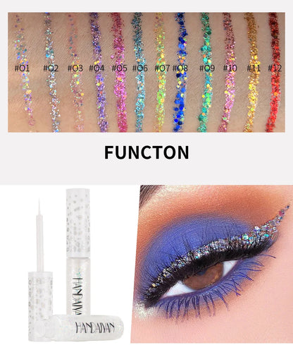 12 Colors Shiny Eye Liners Cosmetics For Women Pigment Silver Rose Gold Color Glitter Liquid Eyeliner Metallic Colorful Makeup
