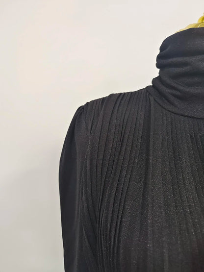 TWOTWINSTYLE Solid Spliced Belt Slimming Dresses For Women O Neck Long Sleeve High Waist Temperament Long Dress Female Clothes