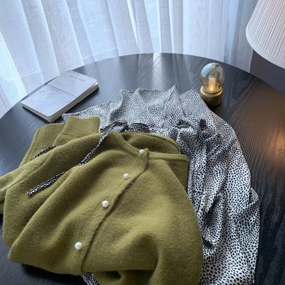 Solid Cardigan Sweater Fall Women Clothing Korean Fashion O-neck Long Sleeve Top Single Breasted Sweet Knitted Mujer Outerwear