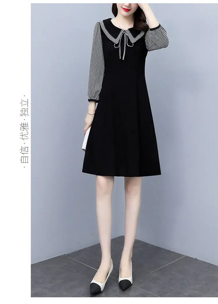 2025 New Spring Autumn Wear Temperament Small Flavor Style Slim Skirt Doll Collar Fashion Dress Women