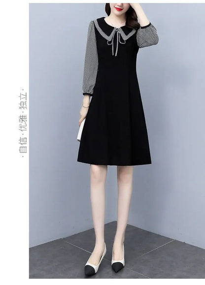 2025 New Spring Autumn Wear Temperament Small Flavor Style Slim Skirt Doll Collar Fashion Dress Women