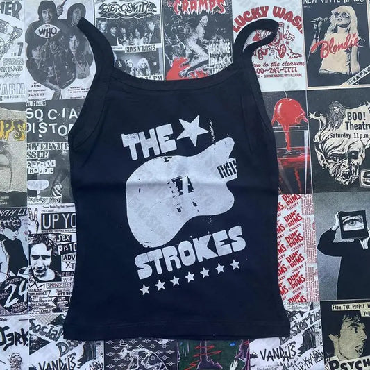 graphics letter print Women's Grunge Gothic E-girl Camisole Top Splicing Crop Top Y2k Clothes Vintage Corset Tank Top Baby Tee black