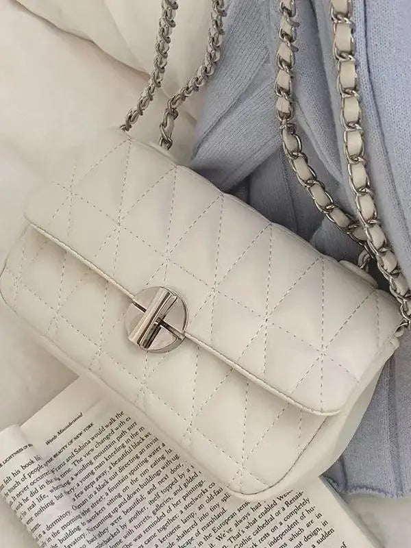 Quilted Crossbody Bag for Women - Luxury PU Leather Shoulder Bag Fashion Chain Small Purse HandBag