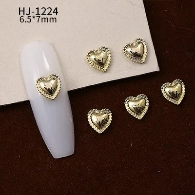 20PCS 3D Glossy Gold Silver Metallic Love Heart Various Crook Frame Solid Alloy Nail Art Rhinestones Decorations Manicure Charms HJ-1224