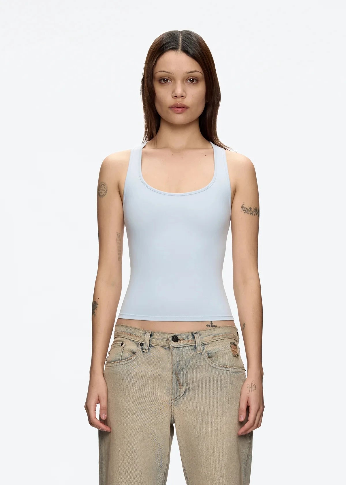 Tank Classic X-shaped Backless Baby Blue and Misty Gray Multi-color Comfortable Elastic Waist Tight Fit Backless Top