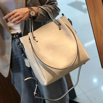Burminsa Retro Cowhide Genuine Leather Handbags For Women 2025 Luxury Designer Work Tote Shopping Ladies Shoulder Crossbody Bags Beige