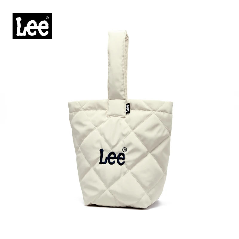 LEE Ladies Cute Design Puffer Bag Casual Soft Small Pink White Quilted Handbag Women Korean Style Down-filled Phone Bucket Bag Color E-Creamy White