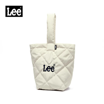 LEE Ladies Cute Design Puffer Bag Casual Soft Small Pink White Quilted Handbag Women Korean Style Down-filled Phone Bucket Bag Color E-Creamy White