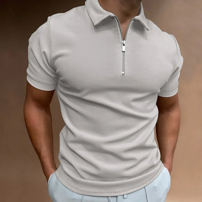 Summer Vibes Men's Polo Shirt - Solid Color, Short Sleeve, Zippered Turn-Down Collar for Effortless Casual Style