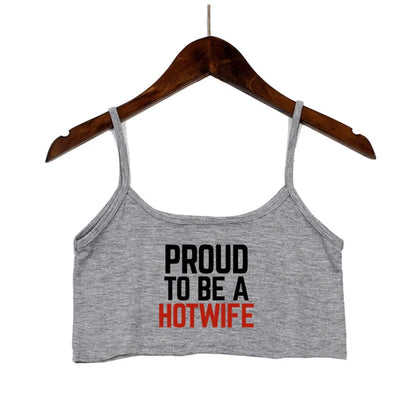 HOT WIFE Letters Print Female Sexy Crop Top Fashion Women's Sexy Elastic Cotton Camis Sleeveless Short Girls Tank Top Bar Women Light Gray 4