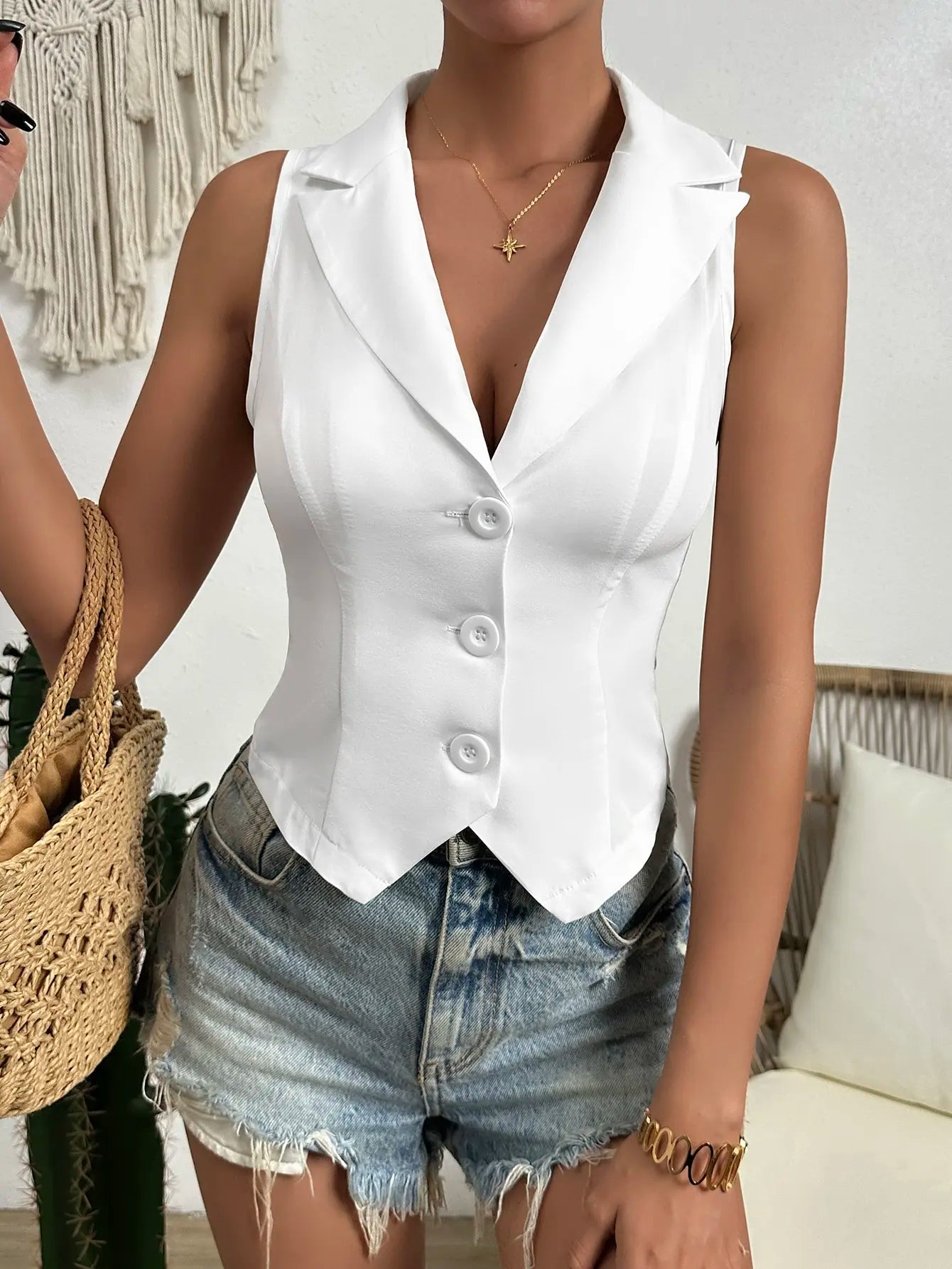 2024 spring new women's fashion Europe and the United States style casual slim vest vest vest WHITE
