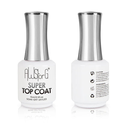 AWStorG15ml 2 IN 1 Crystal Top Coat Transparent Soak Off UV LED Nails Art Manicure Gel Nail Polish Varnishes Primer Function Gel 15ML Super Top Coat