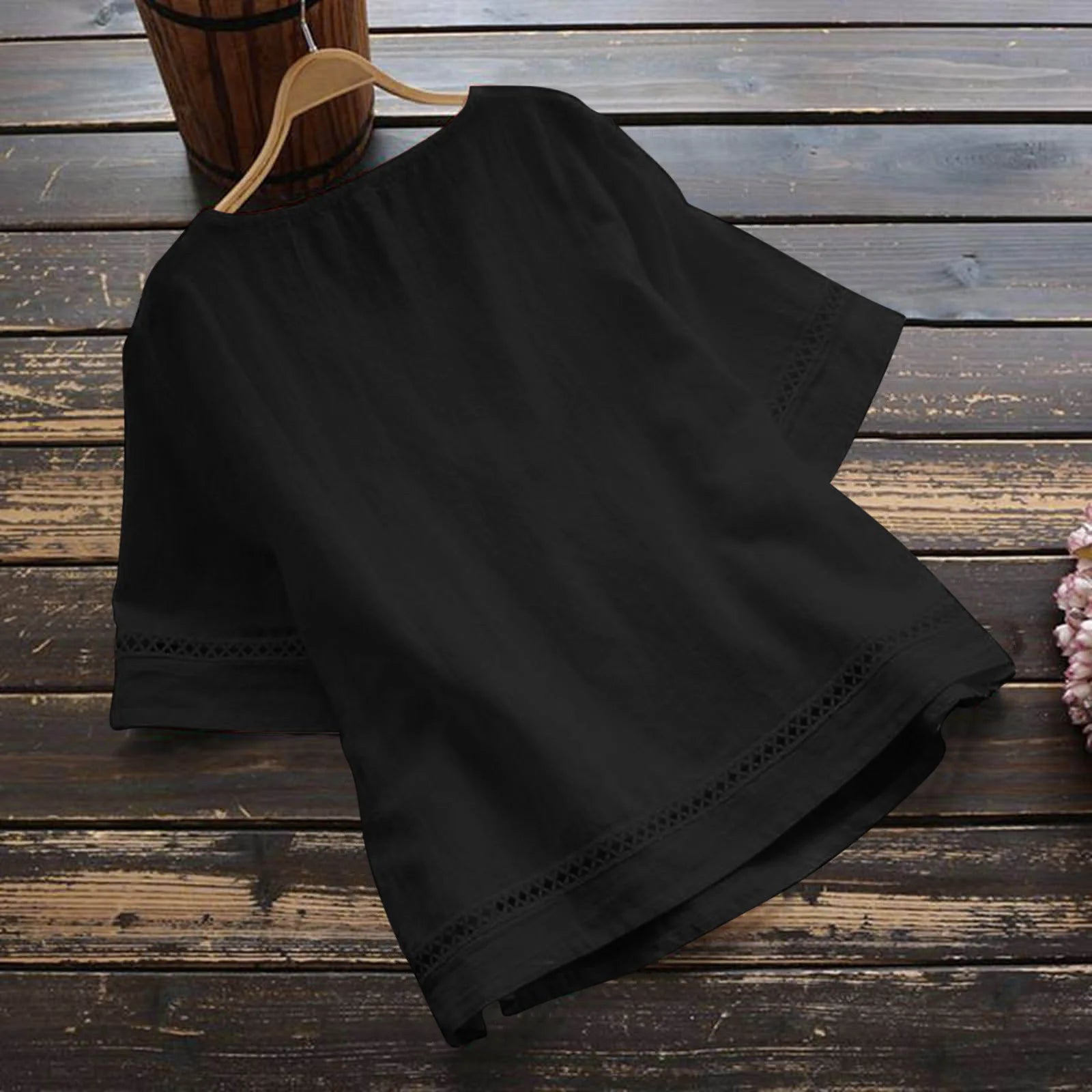 Fashion O-neck Short Sleeve White Lace Tops And Blouses Women 2024 Summer Loose Casual Cotton Linen Top Femme Blouse Shirt Woman