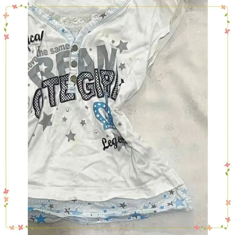 Millennium Y2k Star Printed Fake Two Piece T-Shirt American Vintage V-neck Short Sleeve T-shirt Harajuku Y2k V-neck T-shirt