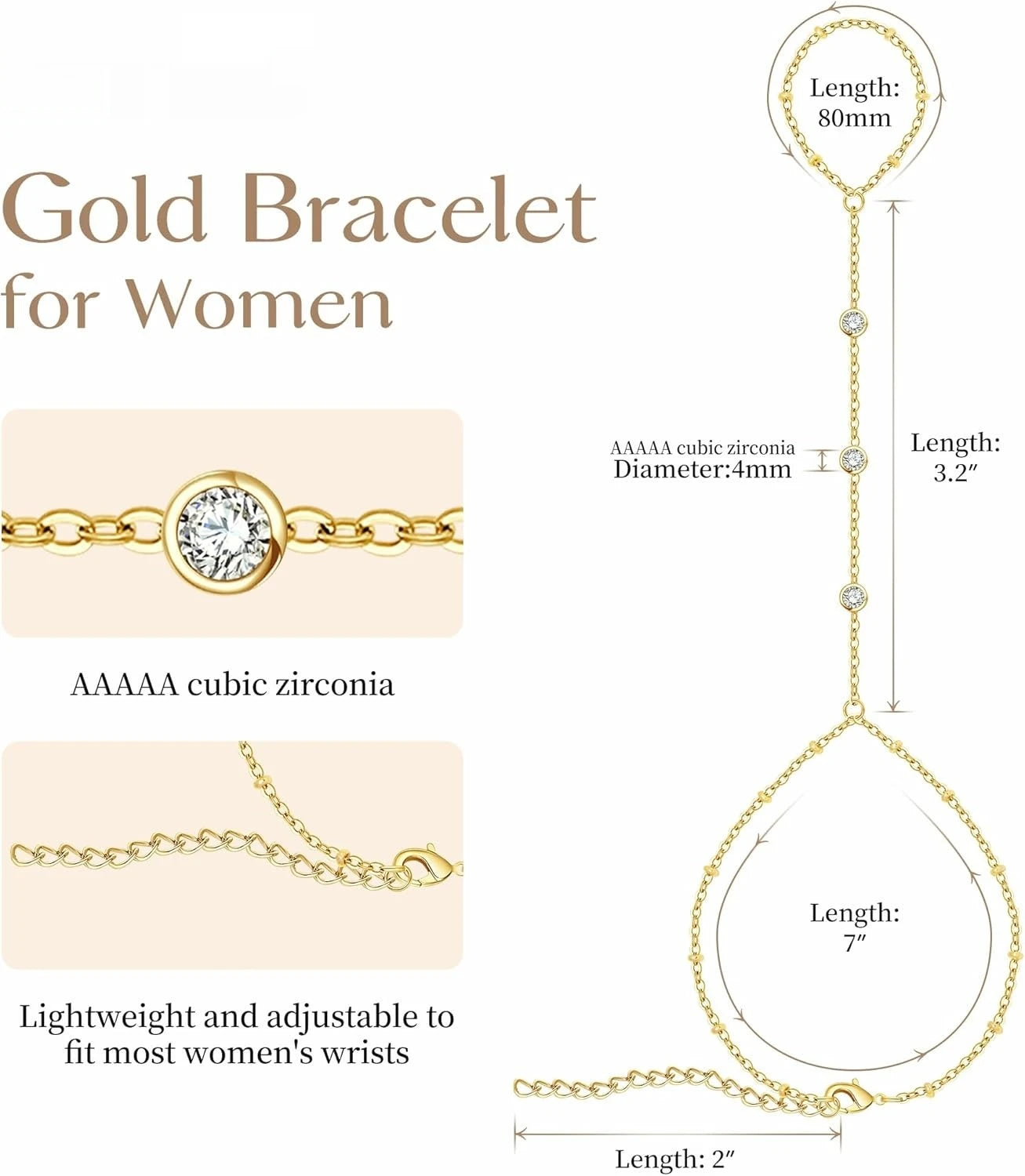 Gold Hand Chain for Women Gold Plated Bracelets for Women Silver Bracelets Hand Chain, Silver Jewelry Gifts for Women Christmas