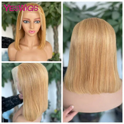 Short Bob Wig Hot Red Burgundy 99j Colored Brown Lace Front Human Hair Wigs Bone Straight Bob Wig Lace Frontal Wigs For Women - Badiee Stylez