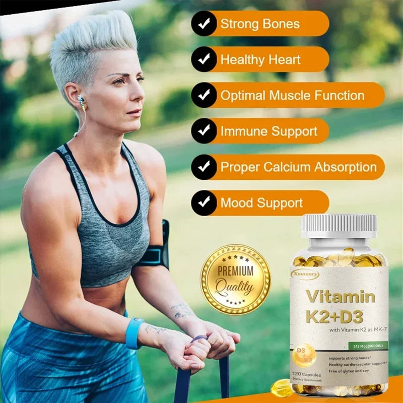 Vitamin K2 + D3 Supplement - Promotes Calcium Absorption, Helps Promote Bone, Teeth, Joints, Heart Immune Health