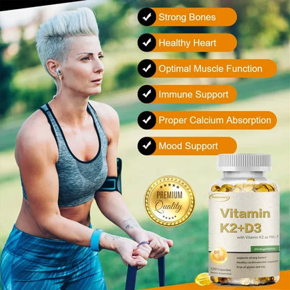 Vitamin K2 + D3 Supplement - Promotes Calcium Absorption, Helps Promote Bone, Teeth, Joints, Heart Immune Health