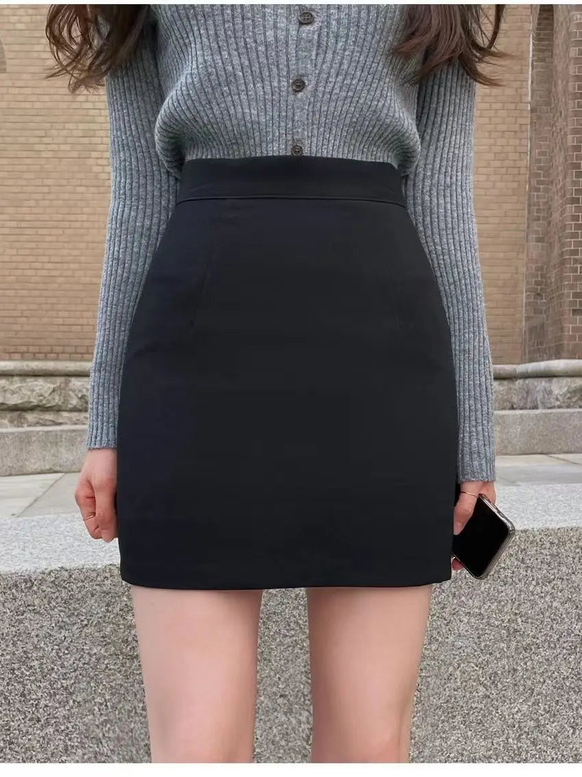 New style Office Women Hip Wrap Skirt Vintage Grey Tight Mini Skirt Korean Fashion High Waist Casual A Line Short Skirt Y2K