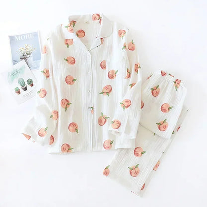 New large size pajamas women cotton crepe home service cotton long sleeve trousers suit simple and comfortable summer and autumn