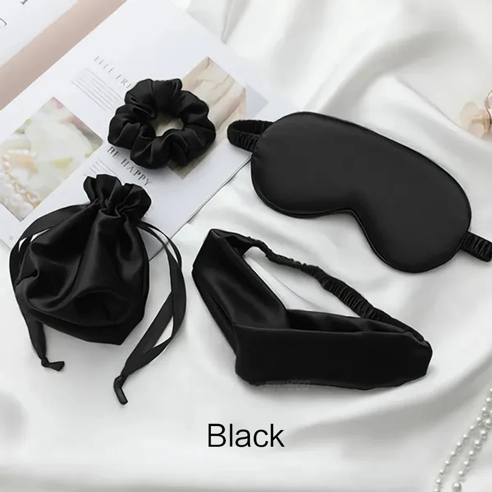 4 PCS Silk Sleeping Eye Mask Set Headband Headband Set Sleep Aid Eye Mask Rest Unisex Eye Mask Set Badiee Stylez