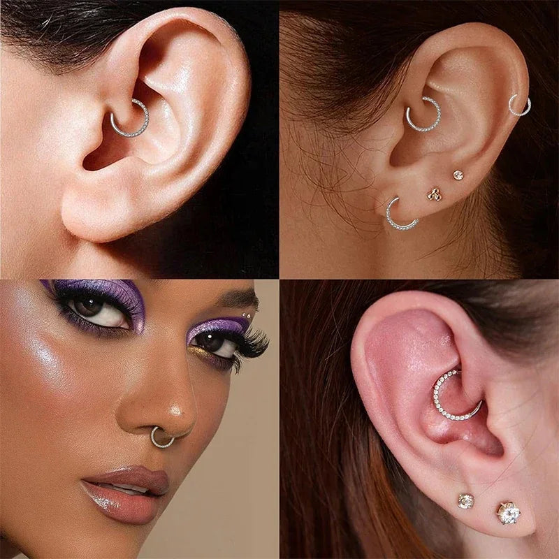 Surgical Steel Nose Rings Hinged Segment Ear Cartilage Tragus Earrings Helix Hoops CZ Septum Clicker Piercing Body Jewelry