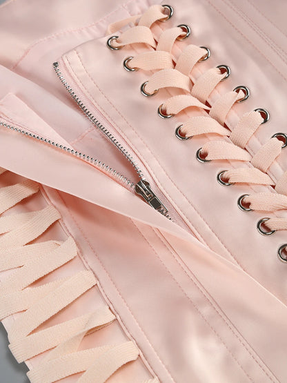 Pink Prom Dress Strapless Pink Structured Top With Floral Embellished Mini Skirt Bodycon Celebrity Party Cocktail 2 Pieces Set