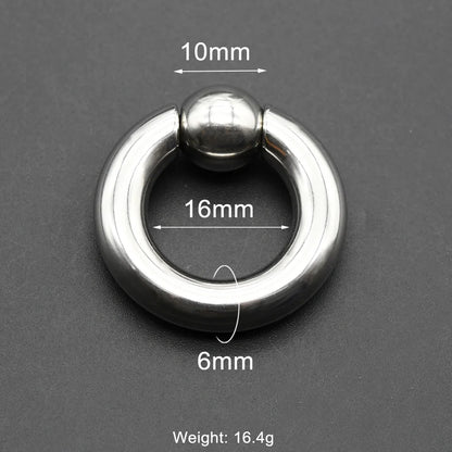 1Pc Large Gauges Stainless Steel CAPTIVE SPRING BEAD RING for Septum Piercing BCR Nose Ring Hoop Expander Earlobe Earrings 00G 6x16-10mm 1 Piece