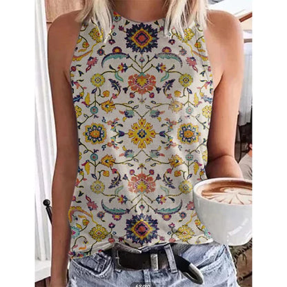 Ethnic Style Paisley 3D Print Tank Tops Women Retro Streetwear Y2k Oversized O-Neck Vest Off Shoulder Sleeveless Woman Camisole FKF66F20231414Q
