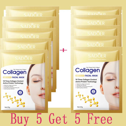 10PCS Collagen Anti Wrinkle Facial Mask Anti Aging Fade Fine Lines Firm Skin Moisturizing Brightening SkinCare Korean Cosmetics Buy 5 get 5 free