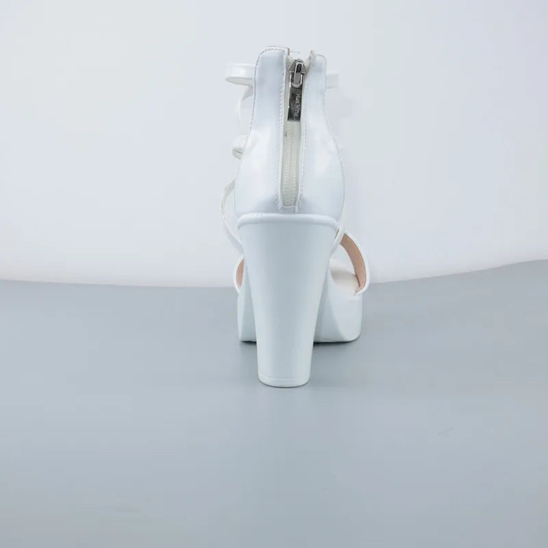 Big Size 32-43 Block Heel Platform Sandals Women Wedding Shoes 2025 Summer High Heels Gladiator Sandals Patent Leather Sandals