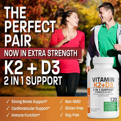 Vitamin D3 + K2(MK7) Supplement - Bone, Joint, Heart, Immune, Teeth and Skin Health Support - Non-GMO Supplement