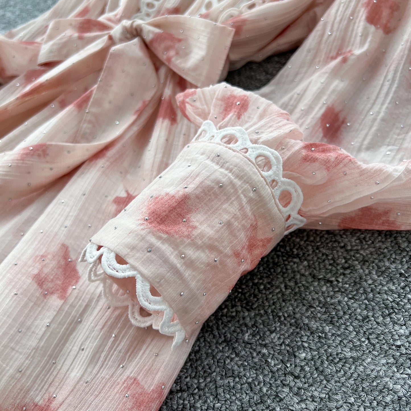 Chic vintage rhinestone lace-up slim Elegant Fairy korean fashion Boho Sundress women clothing Long dress