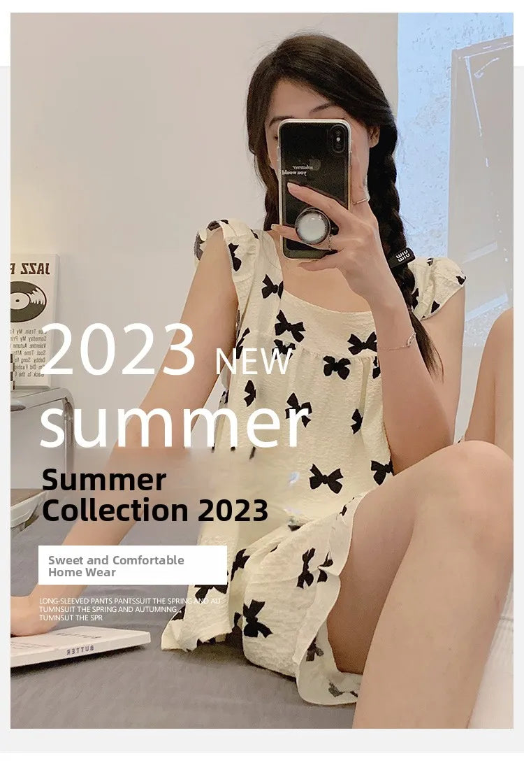 Summer Spwear Women's 2025 New Japanese Sle Fre Vest orts Woven Cotton Thin Home Clothes Set Sweet Print ort Pants