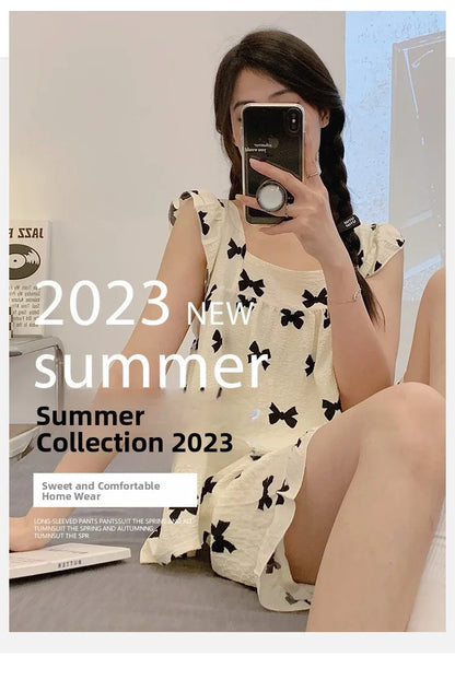 Summer Spwear Women's 2025 New Japanese Sle Fre Vest orts Woven Cotton Thin Home Clothes Set Sweet Print ort Pants