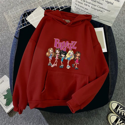 Bratz Letter Printed Plus Size Woman Hooded Sweatshirt Women Hoodie Hip Hop Long Sleeve Streetwear Unisex Male Clothes Tops red 1599